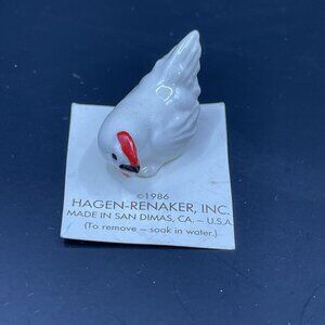 Hagen Renaker Chicken Hen Vintage Retired  1986 On Card White Red Gray